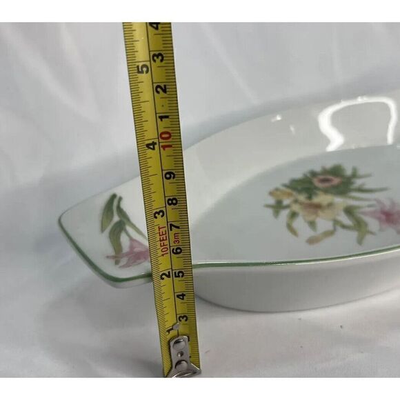 Jade Lily by Shafford Fine Porcelain Baking Dish Flowers Oblong 13”x 7”x 2” - Picture 8 of 9